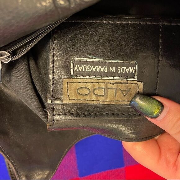 ALDO Black Brown Leather Embossed VTG Purse Handbag - Picture 8 of 14